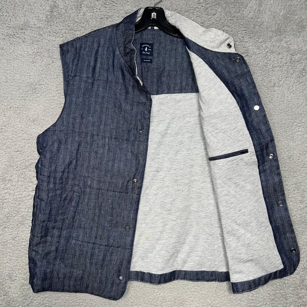 Johnnie-O Ladue Vest Men Size XL Blue Wake Denim Linen Chambray Padded Top Shelf